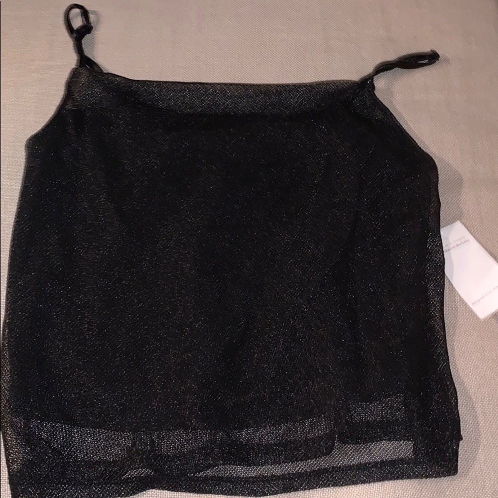 Black mesh cowl neck top